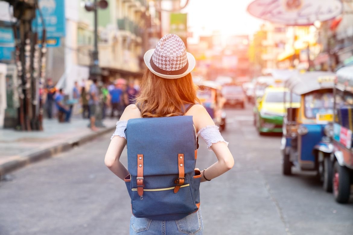 Young tourist with backpack exploring Goa