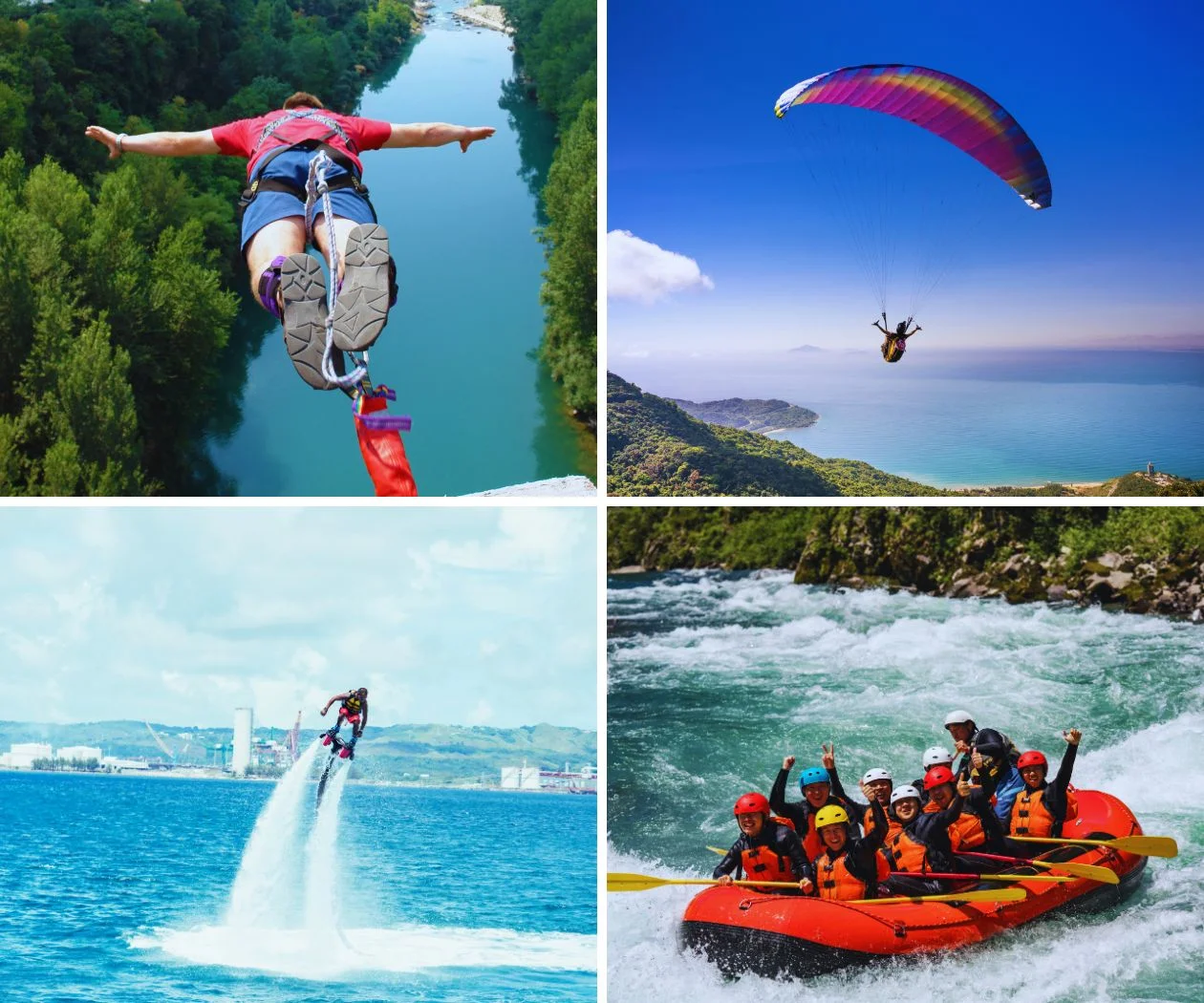 Adventure Sports - Bungee Jumping, Paragliding, Flyboarding, River Rafting.