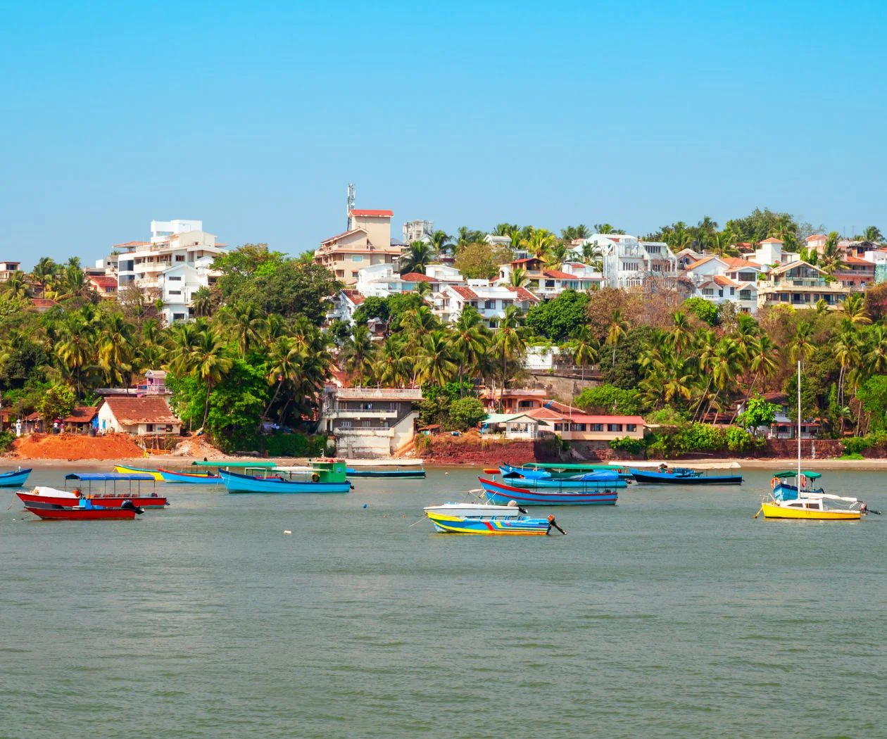 Panoramic view of Dona Paula, Goa, showcasing the city, beach, and boats.