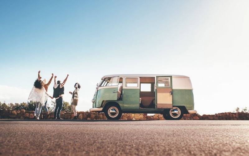 Group of people celebrating on a trip