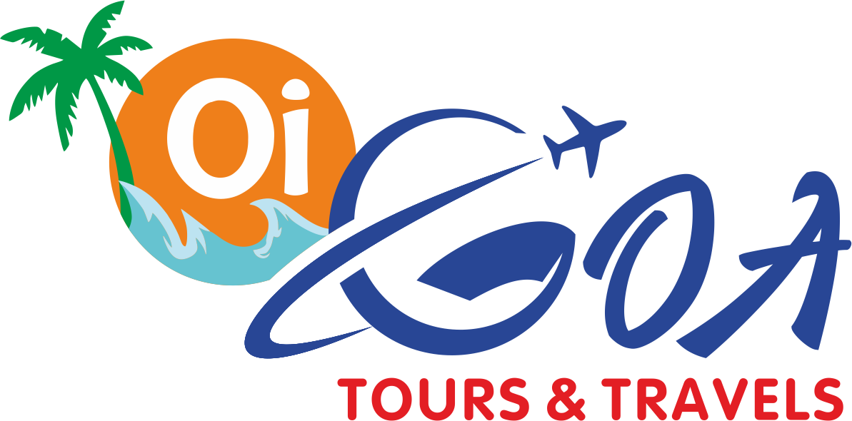 Oi Goa Tours and Travels Logo with colorful waves and text in blue and a coconut tree.