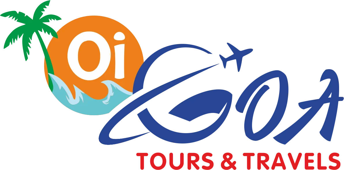 Oi Goa Tours and Travels Logo with colorful waves and text in blue and a coconut tree.