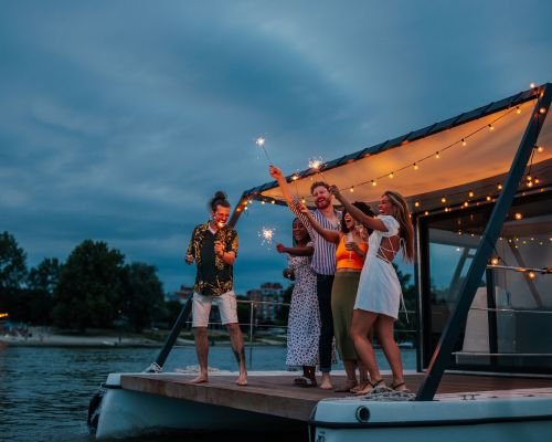 Party Boat Highlights - Friends celebrating and having fun on the party boat.