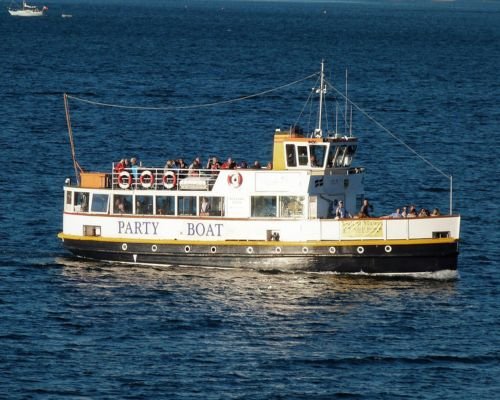 Luxury catamaran yacht with enthusiastic tourists sailing on calm blue sea.