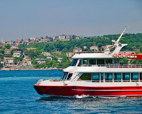 River cruise ship sailing on calm waters